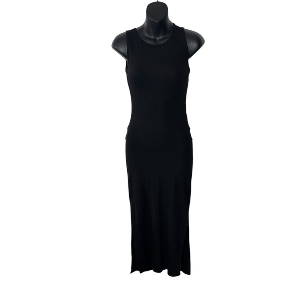 Commense women’s small black sleeveless maxi dress front slits back cut out new